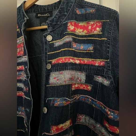 Denim & Co 100% cotton patchwork detail jacket Sz. L - Picture 4 of 9